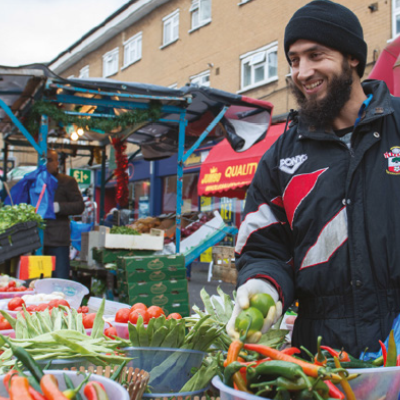 Fruit and vegetable stall in East Street Market