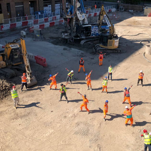 Construction workers at Elephant Park