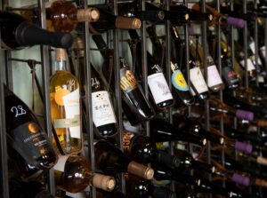 Wine bottles in a rack